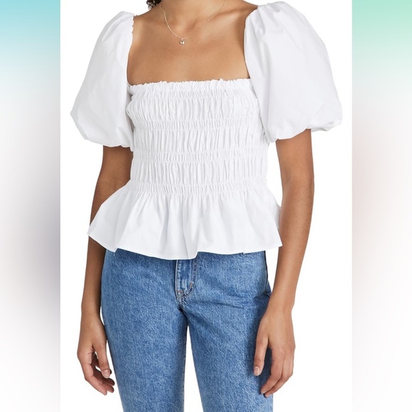 ASTR the Label Bubble Puffy Sleeve Smocked white top size L - Picture 1 of 7